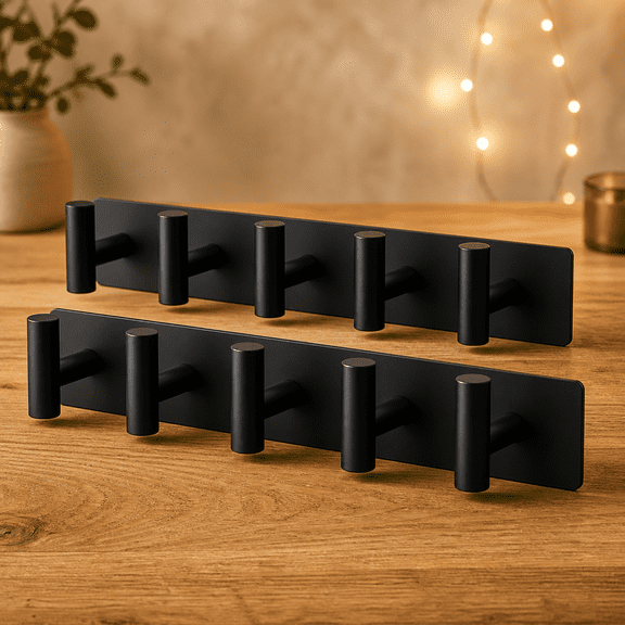 Wall Mounted Coat Rack, 5 T-shaped Pegs, 2 Pack, For Hats Bags Towels
