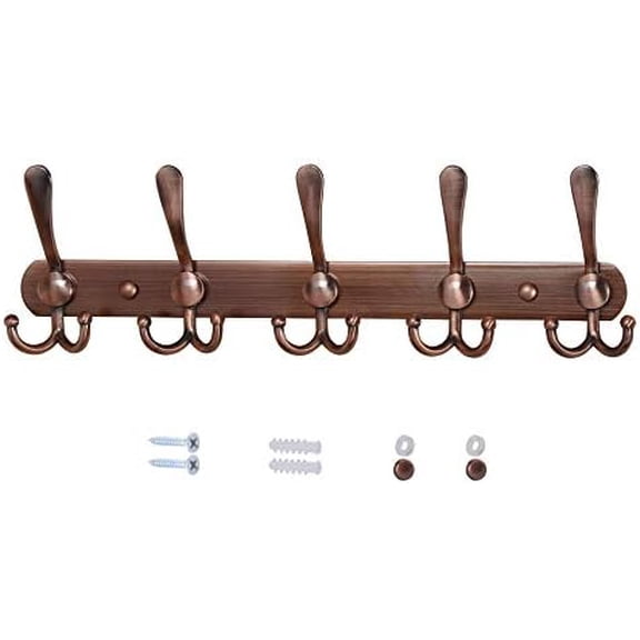Wall Mounted Coat Rack - 5 Tri Hooks, Heavy Duty, Stainless Steel, Metal Coat Hook Rail for Coat Hat Towel Purse Robes Mudroom Bathroom Entryway,Antique Copper