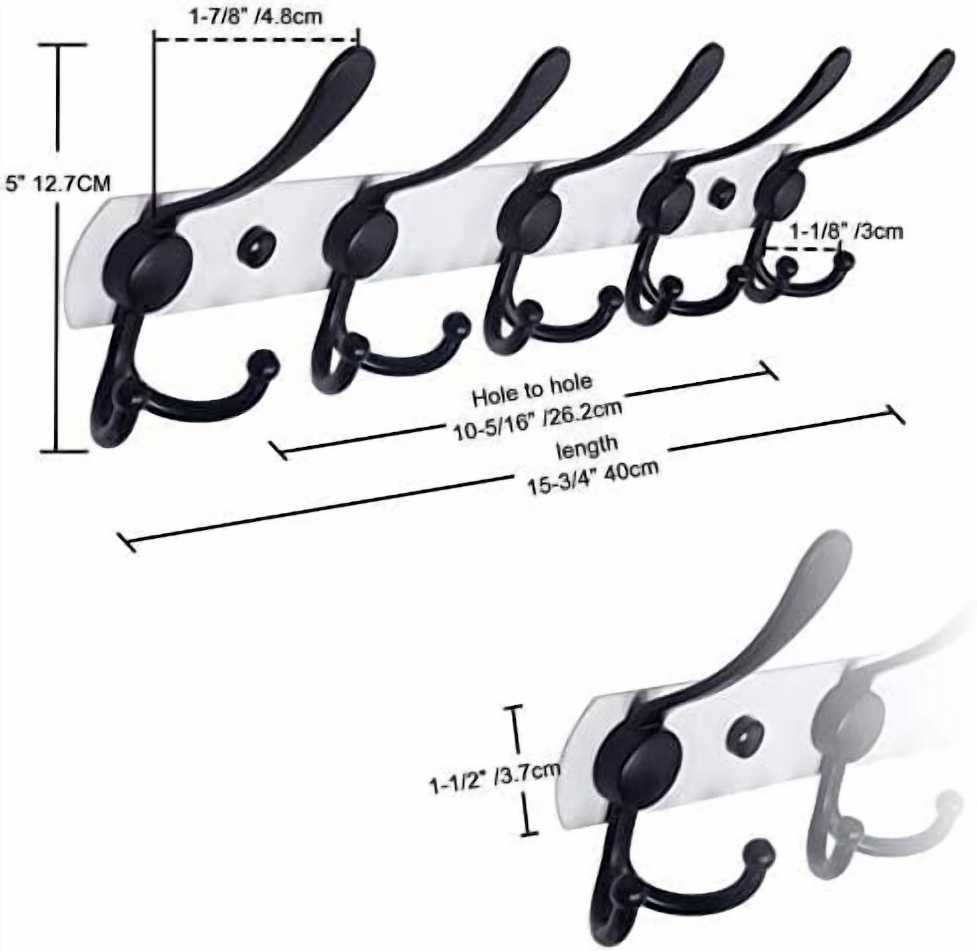Steel Robe Wall Mounted Coat Rack - 5 Tri Hooks, Heavy Duty, Stainless Steel ...