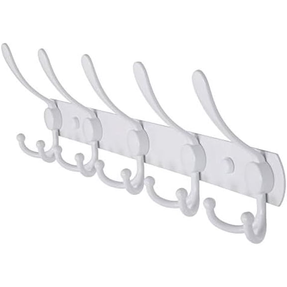 Wall Mounted Coat Rack - 5 Tri Hooks, Heavy Duty, Stainless Steel, Metal Coat Hook Rail for Coat Hat Towel Purse Robes Mudroom Bathroom Entryway,White
