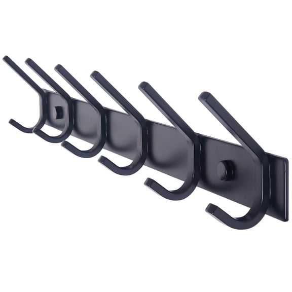 Wall Mounted Coat Rack 6 Double Hooks Black Entryway Hanging Rail