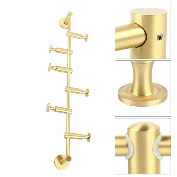 Wall Mounted Coat Rack,Entryway Hanging Coat Bags Rack 180° Rotation 6x Hooks Brass