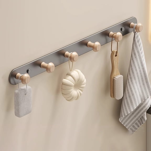 Wall Mounted Coat Rack, Entryway Hanging Rack, Metal Wood Coat Rail with 6 Rustic Hooks for Scarf, Bag, Towel, Key, Cup, Hat