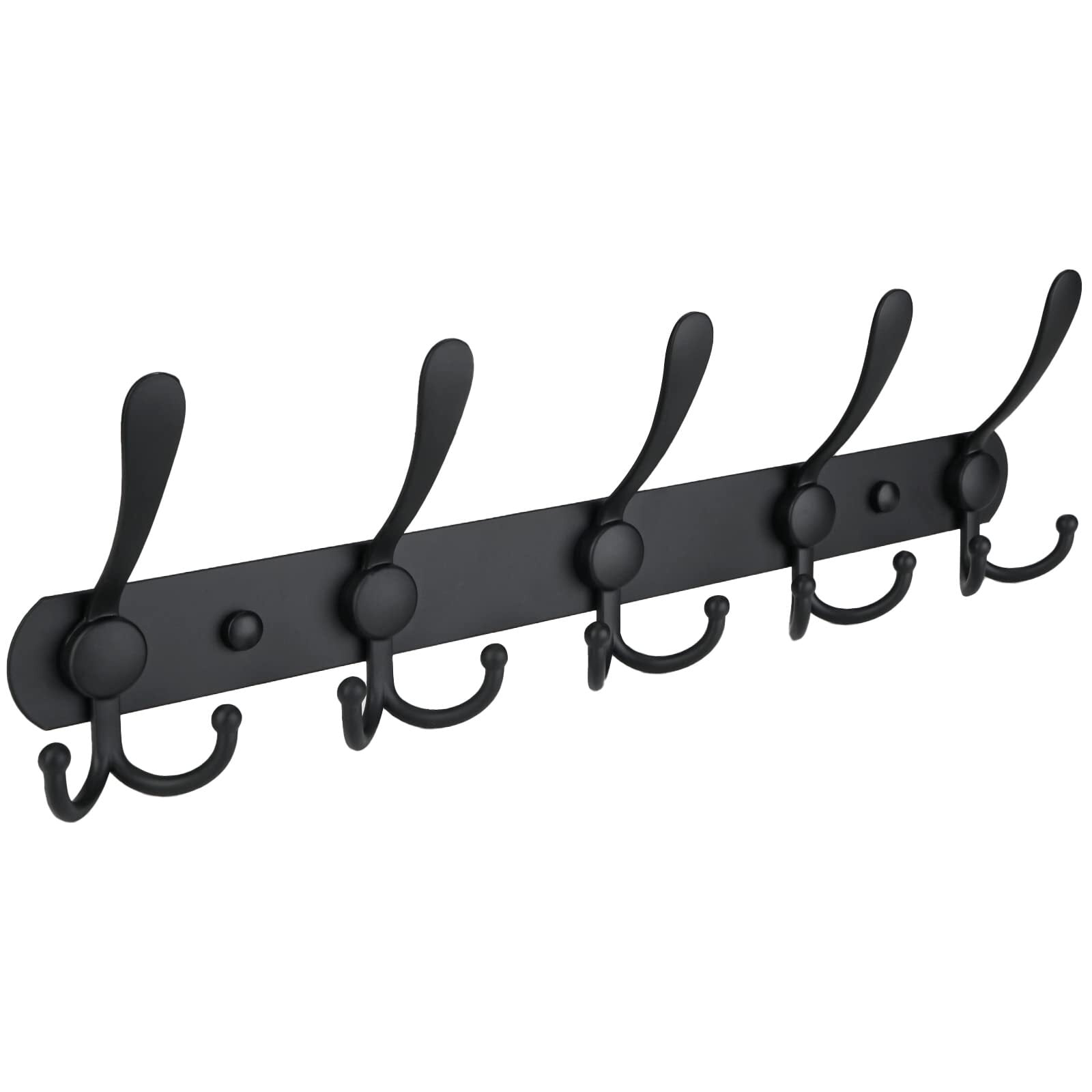 Wall Mounted Coat Rack, Five Heavy Duty Tri Hooks All Metal Construction  for Jacket Coat Hat in Mudroom Entryway (Black, 1-Pack) 
