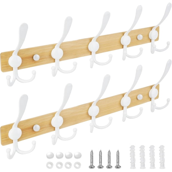 Wall Mounted Coat Rack, Five Heavy Duty Tri Hooks All Metal Construction for Jacket Coat Hat in Mudroom Entryway (Matte Black, 2-Pack)