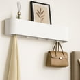 thumbnail image 1 of Wall-Mounted Coat Rack – Floating Wood Shelf with Hidden Hooks – Modern Entryway Organizer for Hallway or Closet (White), 1 of 7