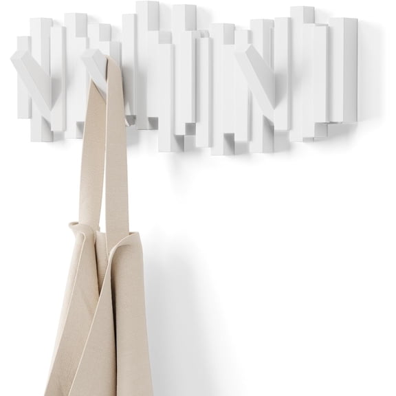Wall-Mounted Coat Rack Rail Hook with 8 Retractable Pegs – Modern, Space-Saving Storage Organizer, White