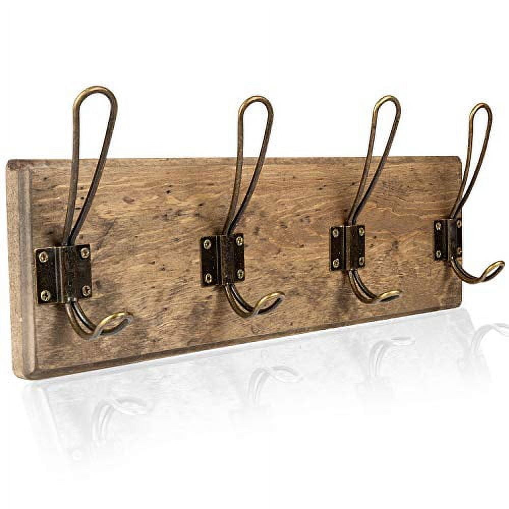 Wall Mounted Coat Rack Rustic Wooden 4 Hook Coat Hanger Rail