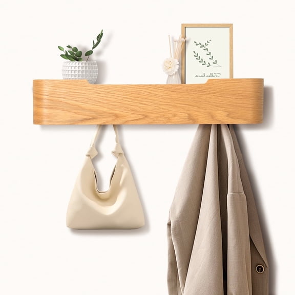 Wall Mounted Coat Rack with Shelf Modern Coat Rack Wall Mount with Storage Entryway Shelf with 4 Hidden Metal Hooks for Living Room Bathroom Kitchen Bedroom