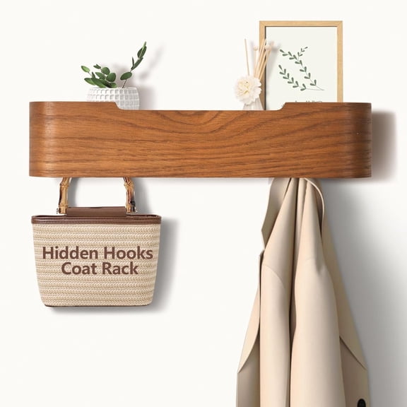 FKS LIFE Wall Mounted Coat Rack with Shelf Modern Coat Rack Wall Mount with Storage Entryway Shelf with 4 Hidden Metal Hooks for Living Room Bathroom Kitchen Bedroom