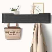FKS LIFE Wall Mounted Coat Rack with Shelf Modern Coat Rack Wall Mount with Storage Entryway Shelf with 5 Hidden Metal Hooks for Living Room Bathroom Kitchen Be