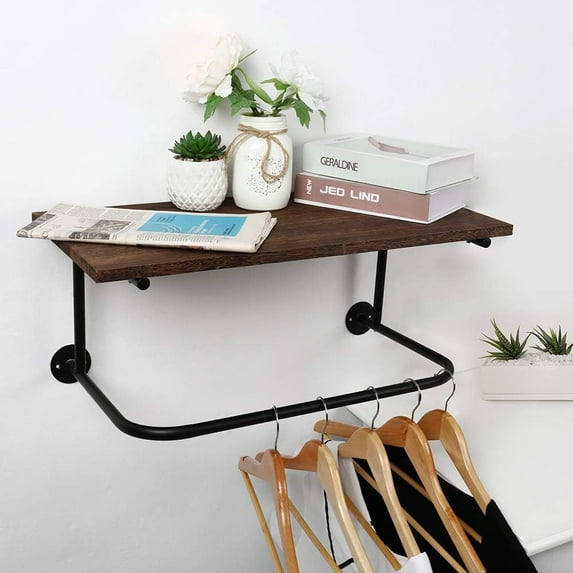 Wall-Mounted Coat Rack Shelf, Wall-Mounted Clothing Rack (Brown)