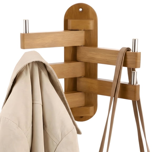 Wall Mounted Coat Rack  Solid Wood Wall Hooks with 5 Swivel Foldable Arms, 22 lbs Load Capacity, Heavy Duty Entryway Hanger for Clothes, Hats, Towels & Bags