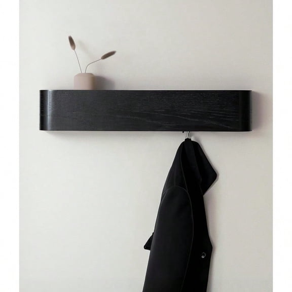 Wall-Mounted Coat Rack 'Toke' - Modern Design Coat Rack with Hidden Wall Hooks - Solid Wood Veneer Panel Coat Hanger - Oak Black