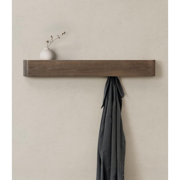 Wall-Mounted Coat Rack 'Toke' - Modern Design Coat Rack with Hidden Wall Hooks - Solid Wood Veneer Panel Coat Hanger - Walnut
