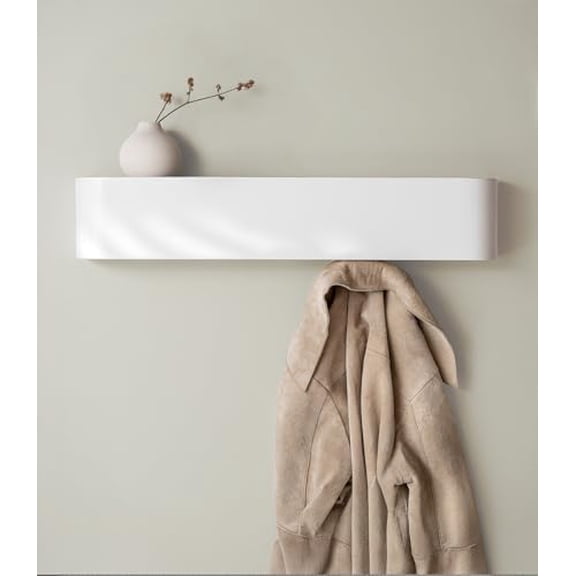 Wall-Mounted Coat Rack 'Toke' - Modern Design Coat Rack with Hidden Wall Hooks - Solid Wood Veneer Panel Coat Hanger - White