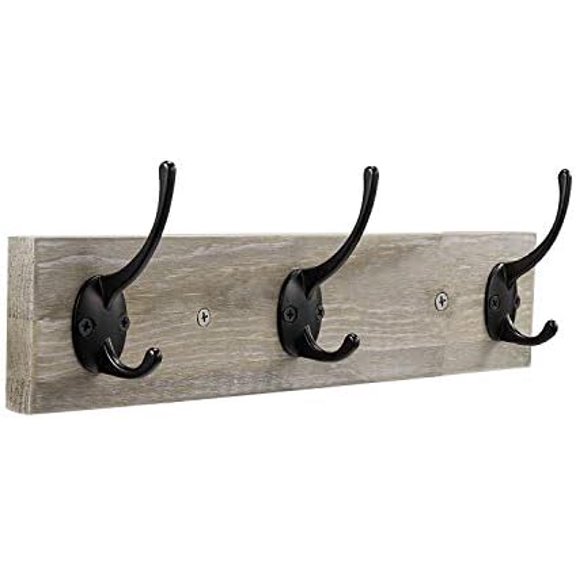 Wall Mounted Coat Rack,Wooden Entryway Vintage Rustic Coat Rack Hat Hanger Rack Zinc die-cast 3-Hook Rail for The Entryway, Bathroom, Bedroom, Kitchen, Mudroom (3 Hooks, Pinewood)