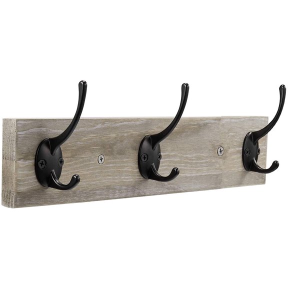 Wall Mounted Coat Rack,Wooden Entryway Vintage Rustic Coat Rack Hat Hanger Rack Zinc die-cast 3-Hook Rail for The Entryway, Bathroom, Bedroom, Kitchen, Mudroom (3 Hooks, Pinewood)