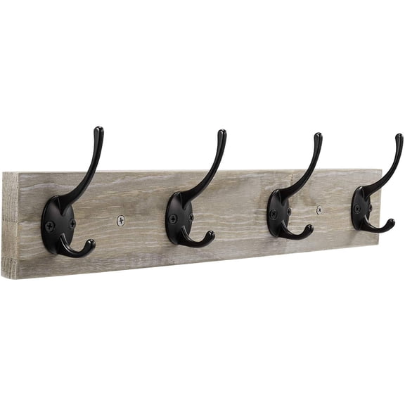 Wall Mounted Coat Rack, Wooden Entryway Vintage Rustic Coat Rack Hat Hanger Rack Zinc die-cast 4-Hook Rail for The Entryway, Bathroom, Bedroom, Kitchen, Mudroom Pinewood Alloy 4-Hook