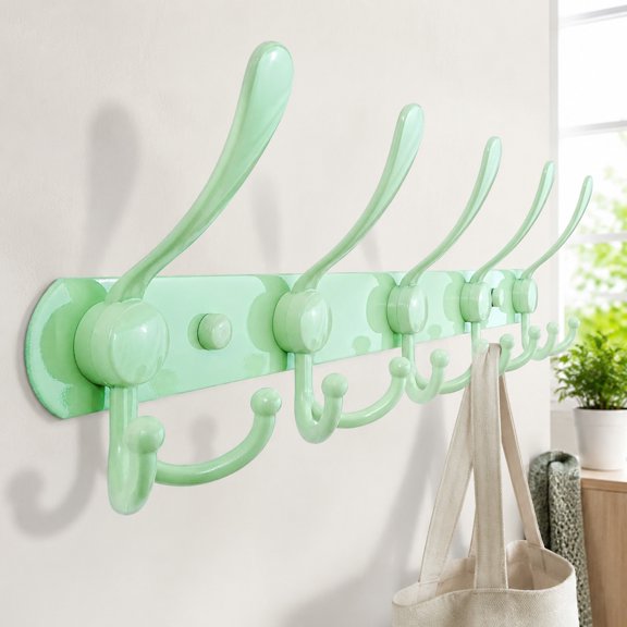 Wall Mounted Coat Rack with 5 Heavy Duty Tri Hooks, Stainless Steel Metal Rail for Coats Hats Towels Purses Robes Entryway Bathroom Mudroom