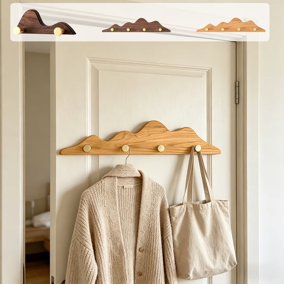 Wall Mounted Coat Rack with 6 Hooks, Wood Hook Rail for Towels Coats Hats – Rustic Wall Hook Organizer for Bathroom Kitchen Entryway