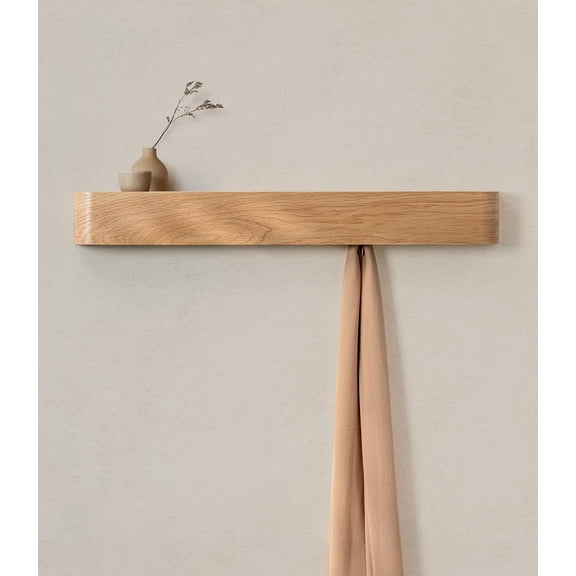 Wall-Mounted Coat Rack with 8 Hidden Hooks Modern Solid Wood Veneer Panel in Oak Finish Matte Rectangular Design
