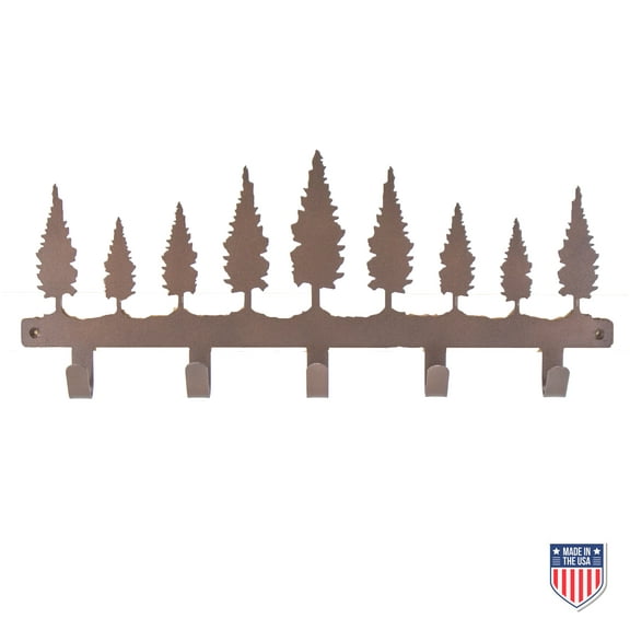 Rustic Wall Coat Rack w/ Pine Tree Design Brown, 5 Heavy Duty Hooks for Entryway Storage