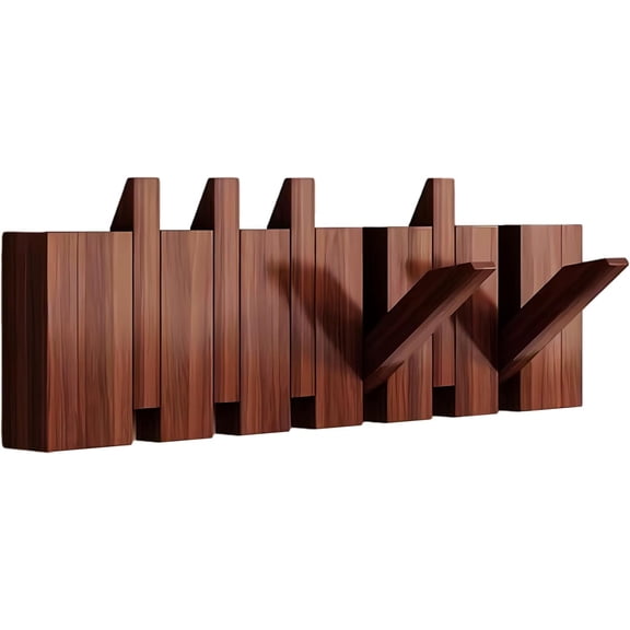 Wall Mounted Coat RackHooks Piano Key Hangers Natural Solid Wood Hanger Non-Woven Fabric Clothes Hangers for Closet, Kitchen, Bedroom, Bathroom, Entryway (Walnut, 6 Hooks)