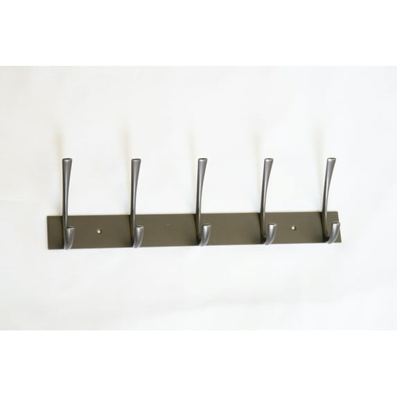 18 in Wall-Mounted Hook Rail with 5 Double Coat Hooks, Zinc Alloy, Gun Gray