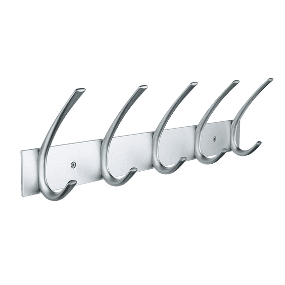18 in Wall-Mounted Hook Rail with 5 Double Coat Hooks, Zinc Alloy, Sand Chrome