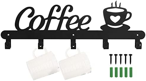 Wall Mounted Coffee Mug Holder, Metal Cups Rack with 5 Hooks Mugs ...