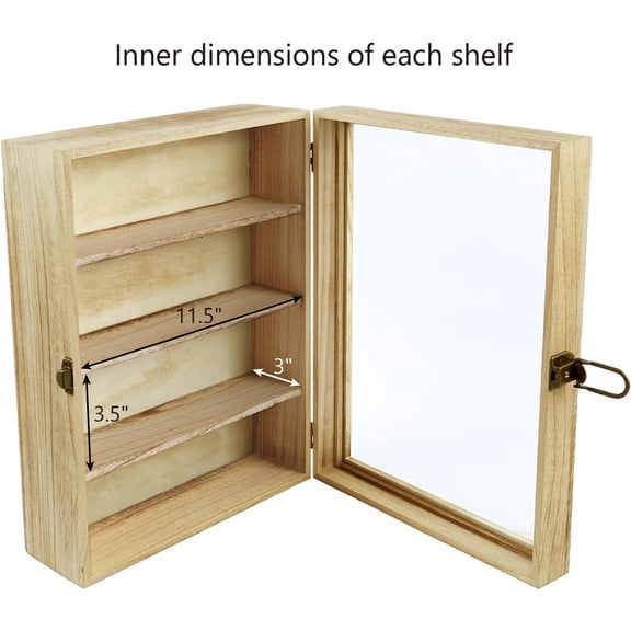 Wall Mounted Collectible Display Shelves Case Shadow Box with a Lock and Key and Tempered Glass Top for Displaying Your Valuable and Collection, 12.2 W x 5.4 D x 16.1 H in
