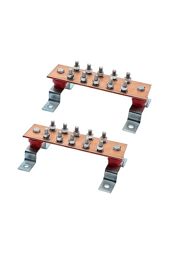 Wall Mounted Copper Grounding Bar Kit, Copper Bus Bar 0.16"x 2.36"x 7.8" Ground Bus Bar with 10 Terminal Positions (2PC)$$Tools & Hardware Other