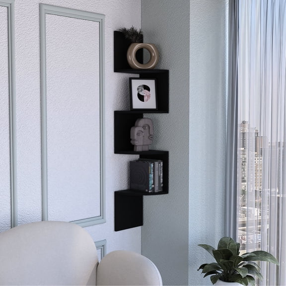 Wall-Mounted Corner Decorative Shelf | Used for Decorating Primary Living Space | MDF and Engineered Wood Build | Utilize Wall Corner Wisely