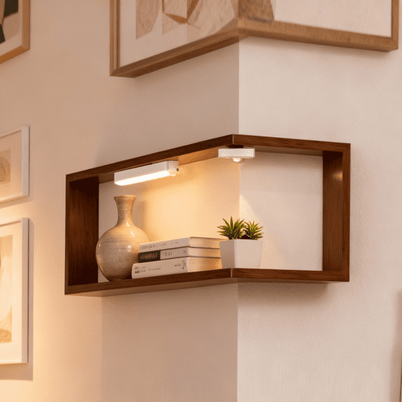 Wall Mounted Corner Shelf Floating for Living Room – Corner Shelves for Wall Storage, Ideal for Organizing Books, Decor, Plants, and Displaying Collectibles in Style(With light)
