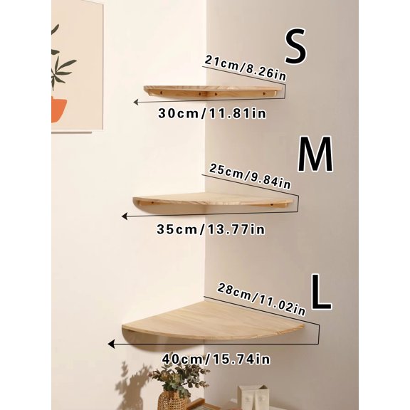Wall Mounted Corner Shelf Wood Floating Shelf Round Edge Storage for Bedroom Living Room Kitchen