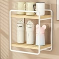 thumbnail image 1 of Wall Mounted Cup Storage Rack, No Punch Sundry Storage Cabinet with Iron Frame and Wood Shelves for Bathroom, 1 of 5