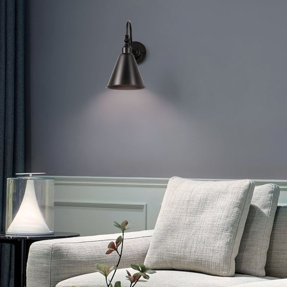 Wall-Mounted Curved Arm Sconce with Lampshade