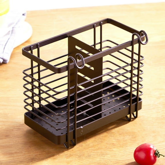 Wall Mounted Cutlery Drying Rack | Iron Utensil Holder for Spoons Forks Chopsticks | Kitchen Counter Office Organization | Rust-Resistant Hollow Design | 1-Piece White or Coffee