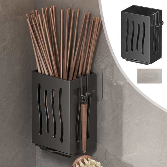 Wall Mounted Cutlery Organizer with Drainage Tray, ABS Plastic Utensil Storage Box for Spoons Forks Brushes Sponges, Easy Clean Kitchen Sink Countertop Organizer Rack