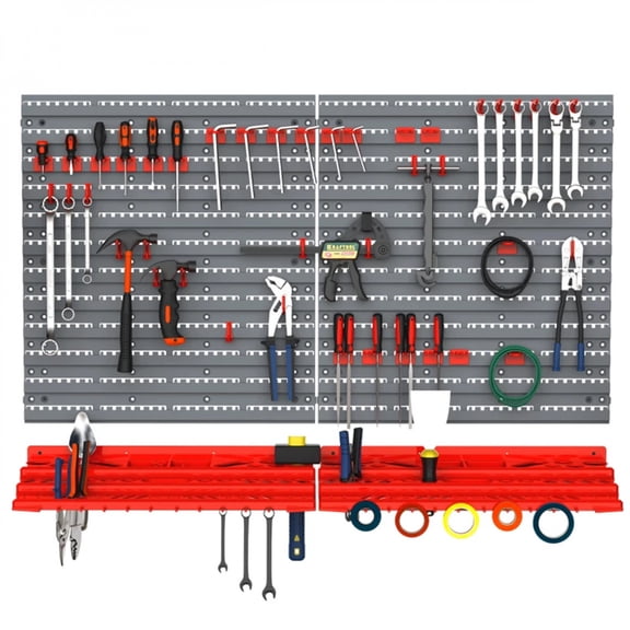 Wall Mounted DIY Tool Storage Organizer 54Pcs with 50 Hooks 2 Pegboards 2 Shelves Heavy Duty PP for Garage Workshop Home