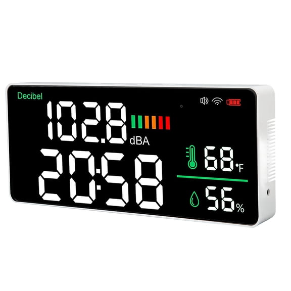 Wall Mounted Decibel Meter Display 11 Inches Large LED Display Sound Level Tester Digital Noise Tester Smart Temperature Humidity Meter for Classroom Office Home Gym