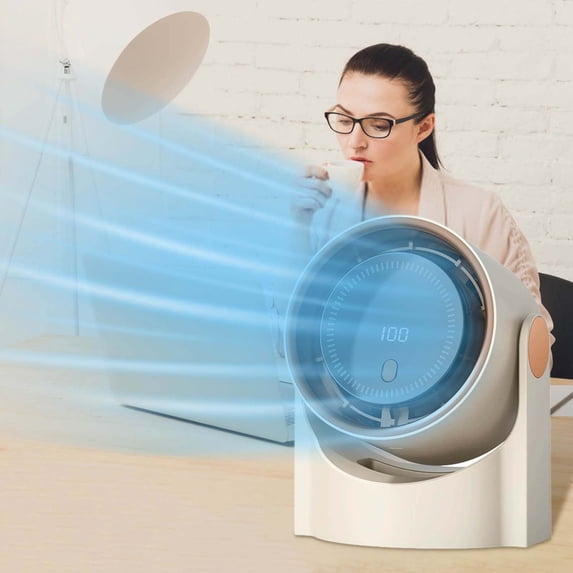 Wall-Mounted Desk Fan 100 Quiet Battery Operated, Rechargeable Table Fan with LED Display 180 Degree Wide Angle, Desk Fans for Bedroom Home Office with Digital Temperature Display, Beige