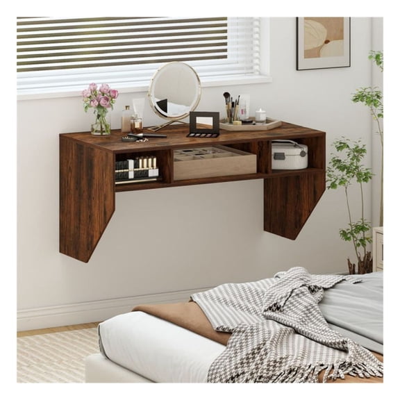 Wall Mounted Desk, Floating Computer Desk with Storage, Laptop Table, 41.5" Modern Wall Shelf for Home Office, Rustic Brown