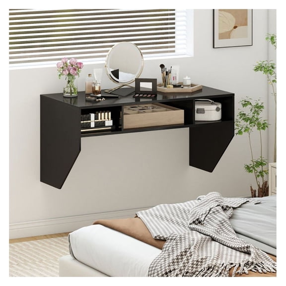 Wall Mounted Desk, Floating Computer Desk with Storage, Laptop Table, Space Saving, Black/Rustic Brown