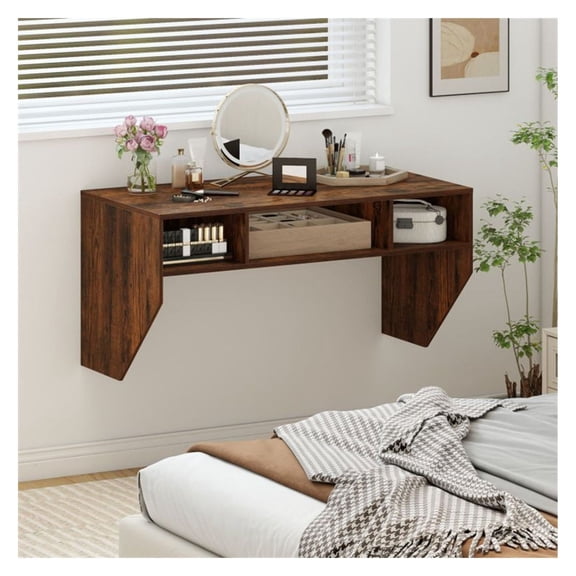 Wall Mounted Desk, Floating Computer Desk with Storage, Laptop Table for Small Space, 41.5" Modern Floating Desk with 3 Cubes