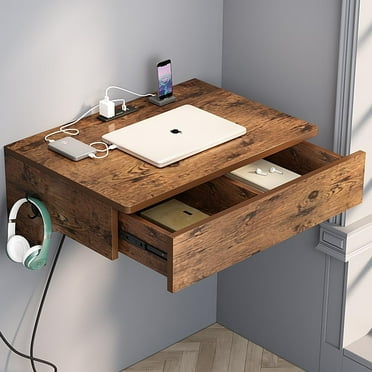 ALISENED Wall Mounted Desk Floating Computer Desk，Writing Study Table with Storage Drawer, Laptop PC Table for Living Room, Bedroom, Office,Space Saving Wall Mounted Table