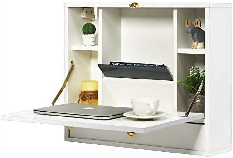 Wall Mounted Desk Floating Laptop Desk w/ Drawer and Shelves Folding