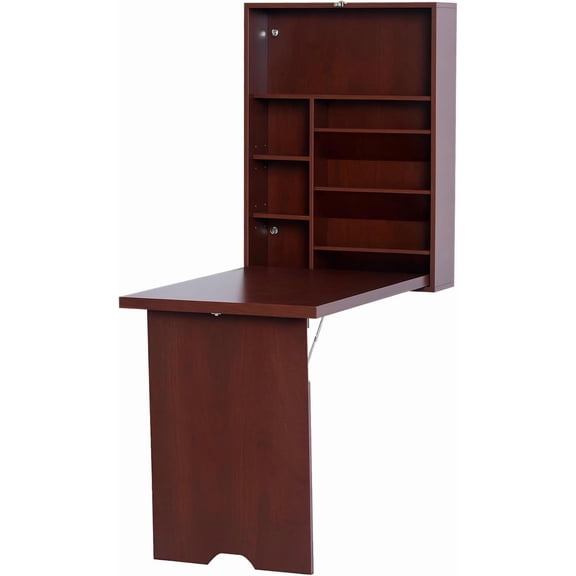 Wall Mounted Desk, Fold Out Convertible Desk, Multi-Function Computer Table Floating Desk with Shelves for Home Office
