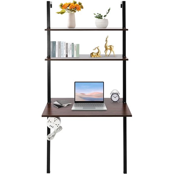 Wall Mounted Desk Laptop Desk with Shelves Industrial Bookcase Desk Wall Mount Floating Pipe Table with Storage Computer Writing Table Wall Organizer for Living Room,Office,Bedroom